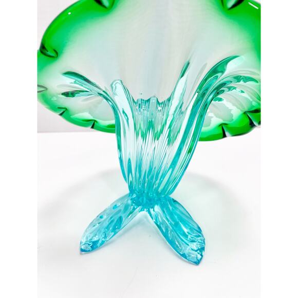 Murano Italian Blown Blue Green Turquoise Glass "Jack In The Pulpit" Vase - Picture 9 of 16